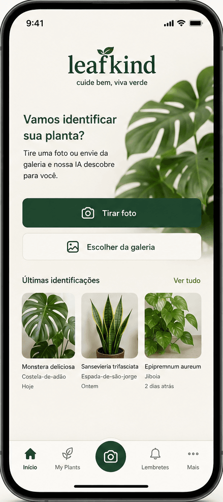 Identificação de plantas com IA no Leafkind